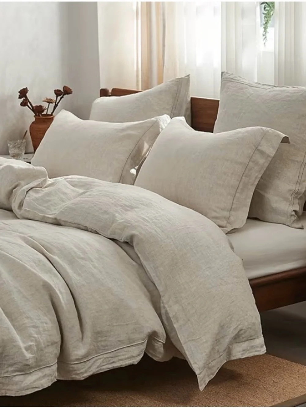 100% Washed Linen Duvet Cover Set in Natural Beige -